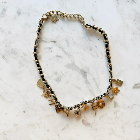 CHANEL Lambskin Crystal CC Logo Charming Necklace in Gold and Black - Picture 3 of 13
